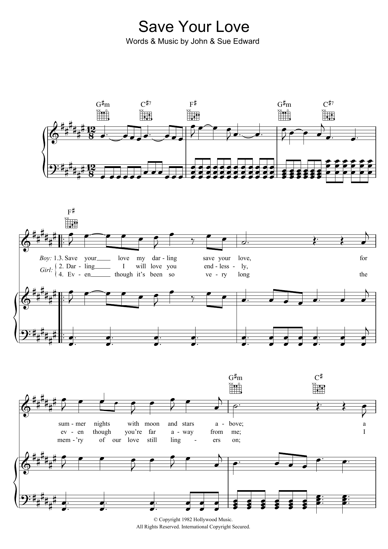 Renée and Renato Save Your Love sheet music notes and chords. Download Printable PDF.