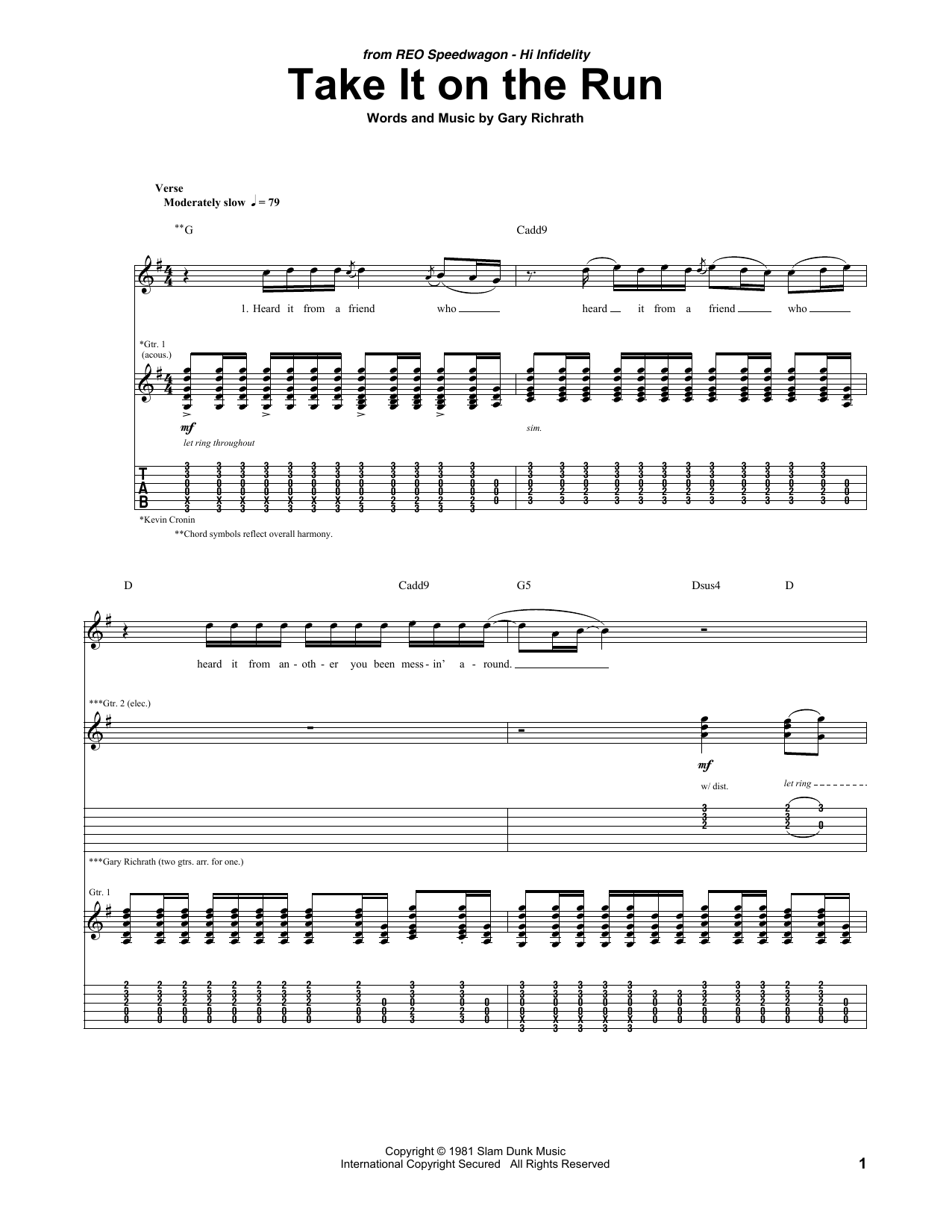 REO Speedwagon Take It On The Run sheet music notes and chords. Download Printable PDF.