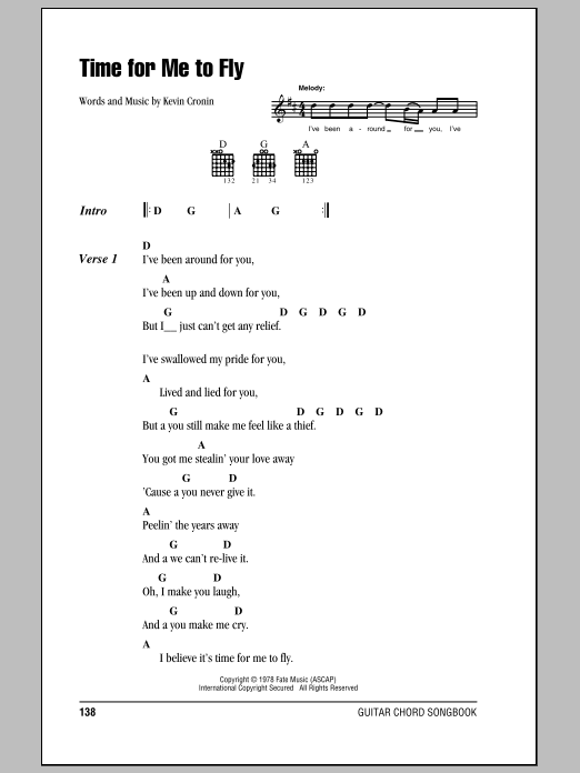 REO Speedwagon Time For Me To Fly sheet music notes and chords. Download Printable PDF.