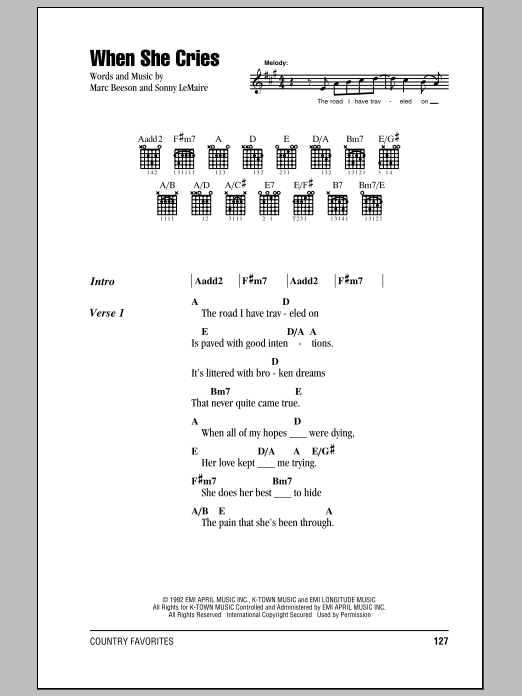 Learn to play Restless Heart When She Cries sheet music for Guitar Chords/Lyrics in minutes. Price: 4.4900$ Restless Heart When She Cries sheet music notes and chords arranged for Guitar Chords/Lyrics