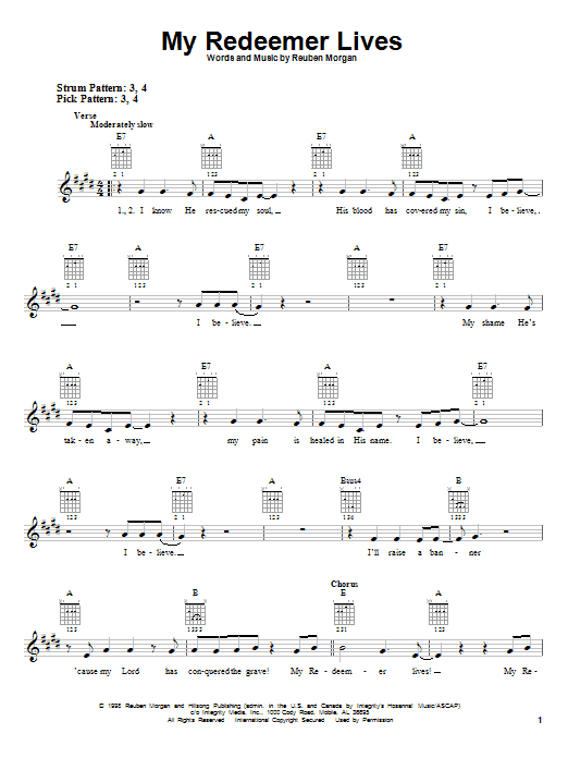 Reuben Morgan My Redeemer Lives sheet music notes and chords. Download Printable PDF.