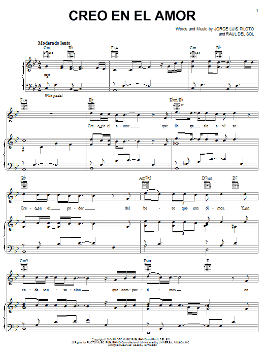 Learn to play Rey Ruiz Creo En El Amor sheet music for Piano, Vocal & Guitar Chords (Right-Hand Melody) in minutes. Price: 7.8900$ Rey Ruiz Creo En El Amor sheet music notes and chords arranged for Piano, Vocal & Guitar Chords (Right-Hand Melody)
