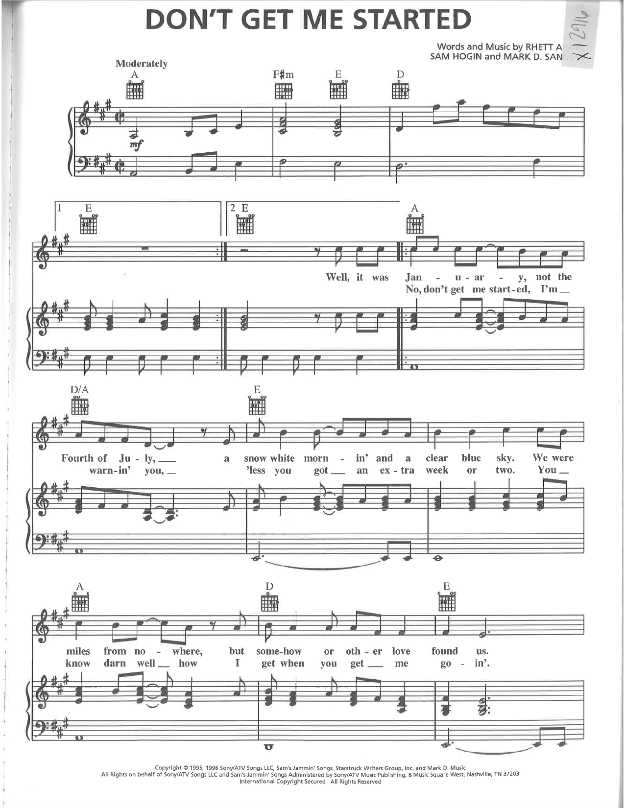 Learn to play Rhett Akins Don't Get Me Started sheet music for Piano, Vocal & Guitar Chords (Right-Hand Melody) in minutes. Price: 7.8900$ Rhett Akins Don't Get Me Started sheet music notes and chords arranged for Piano, Vocal & Guitar Chords (Right-Hand Melody)