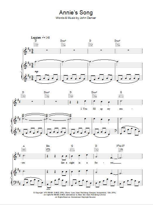 Rhydian Annie's Song sheet music notes and chords arranged for Piano, Vocal & Guitar Chords