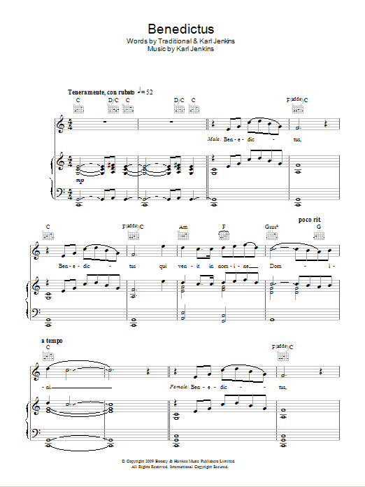 Rhydian Benedictus sheet music notes and chords arranged for Piano, Vocal & Guitar Chords