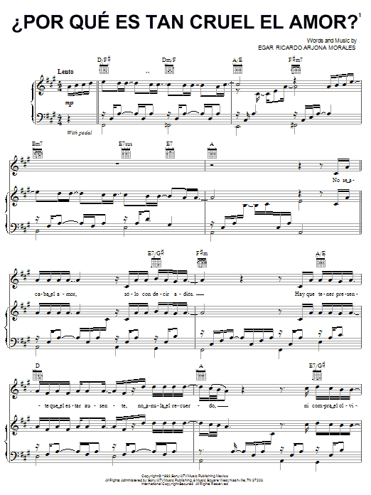 Learn to play Ricardo Arjona Por Que Es Tan Cruel El Amor sheet music for Piano, Vocal & Guitar Chords (Right-Hand Melody) in minutes. Price: 7.8900$ Ricardo Arjona Por Que Es Tan Cruel El Amor sheet music notes and chords arranged for Piano, Vocal & Guitar Chords (Right-Hand Melody)
