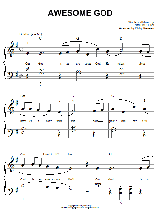 Rich Mullins Awesome God sheet music notes and chords. Download Printable PDF.