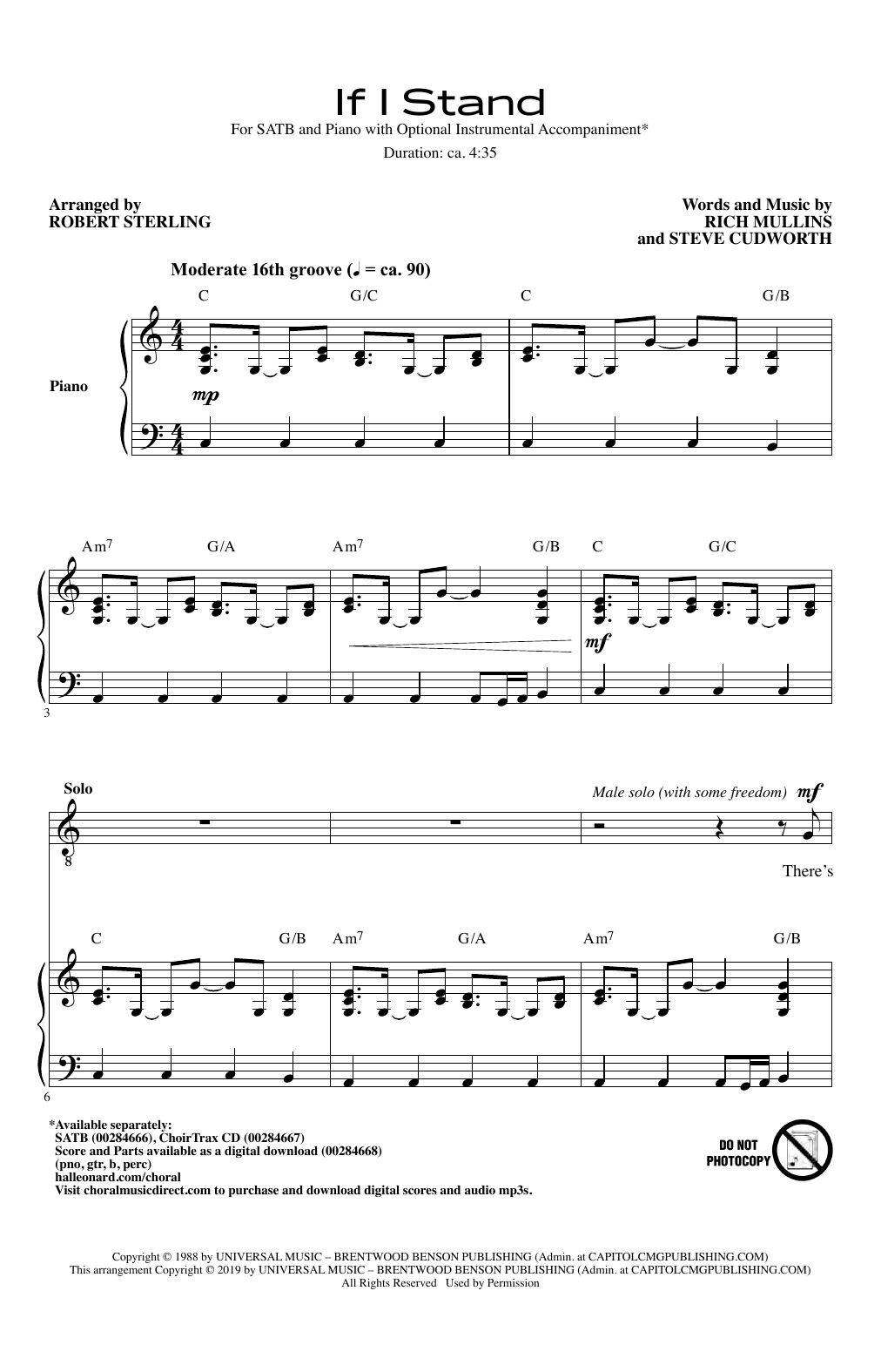 Rich Mullins & Steve Cudworth If I Stand (arr. Robert Sterling) sheet music notes and chords. Download Printable PDF.