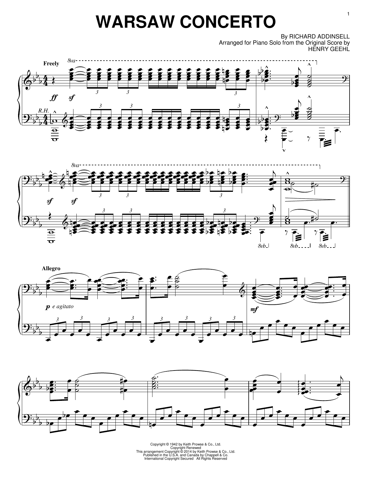 Richard Addinsell Warsaw Concerto sheet music notes and chords. Download Printable PDF.