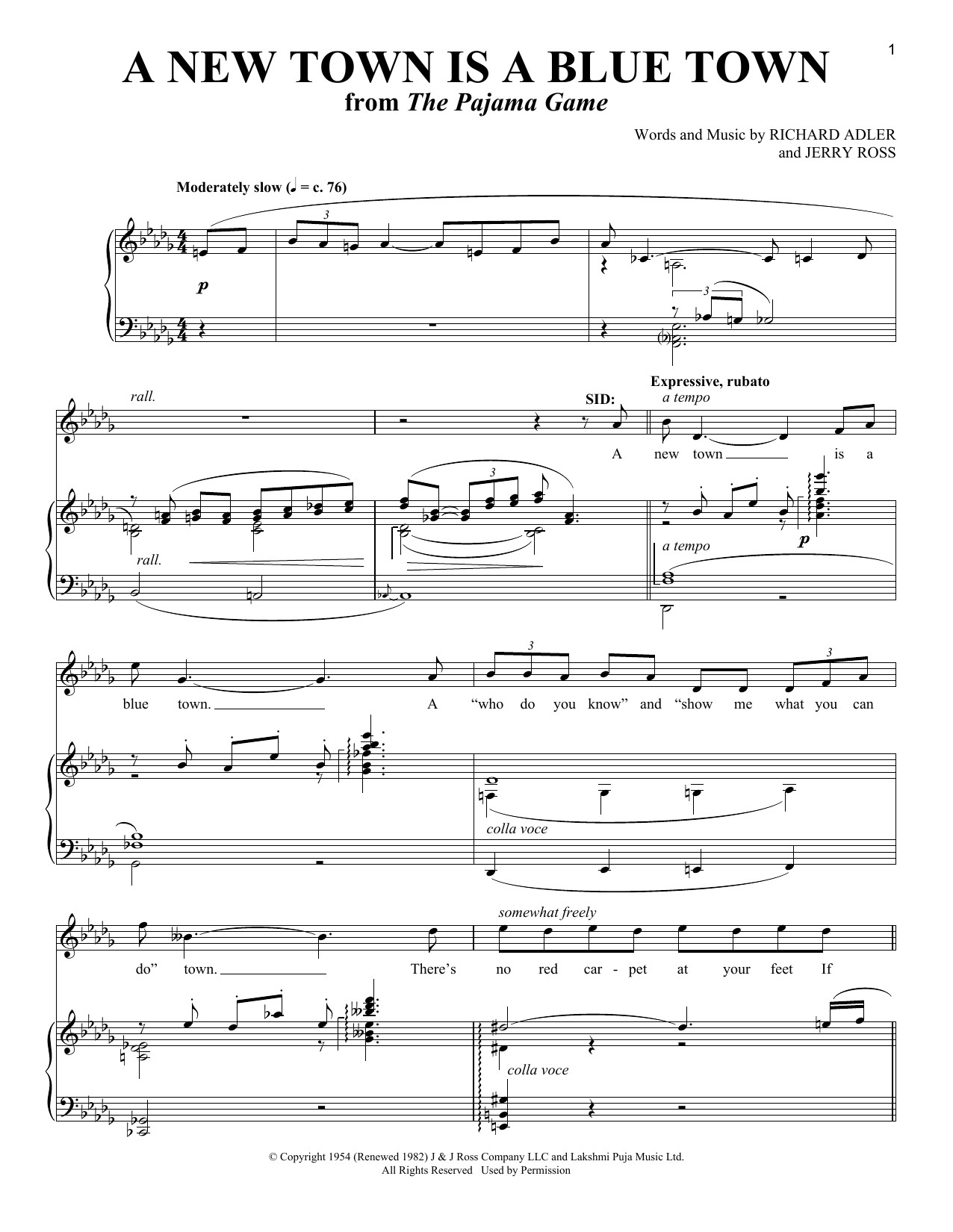 Richard Adler A New Town Is A Blue Town (from The Pajama Game) sheet music notes and chords. Download Printable PDF.