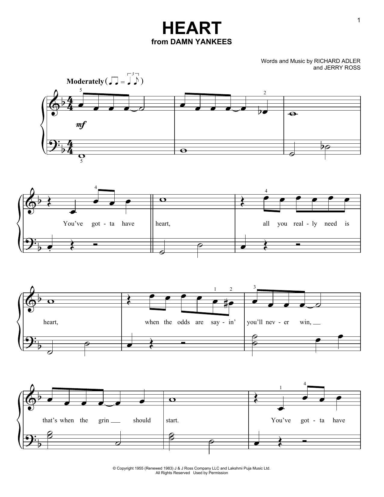 Richard Adler Heart (from Damn Yankees) sheet music notes and chords. Download Printable PDF.