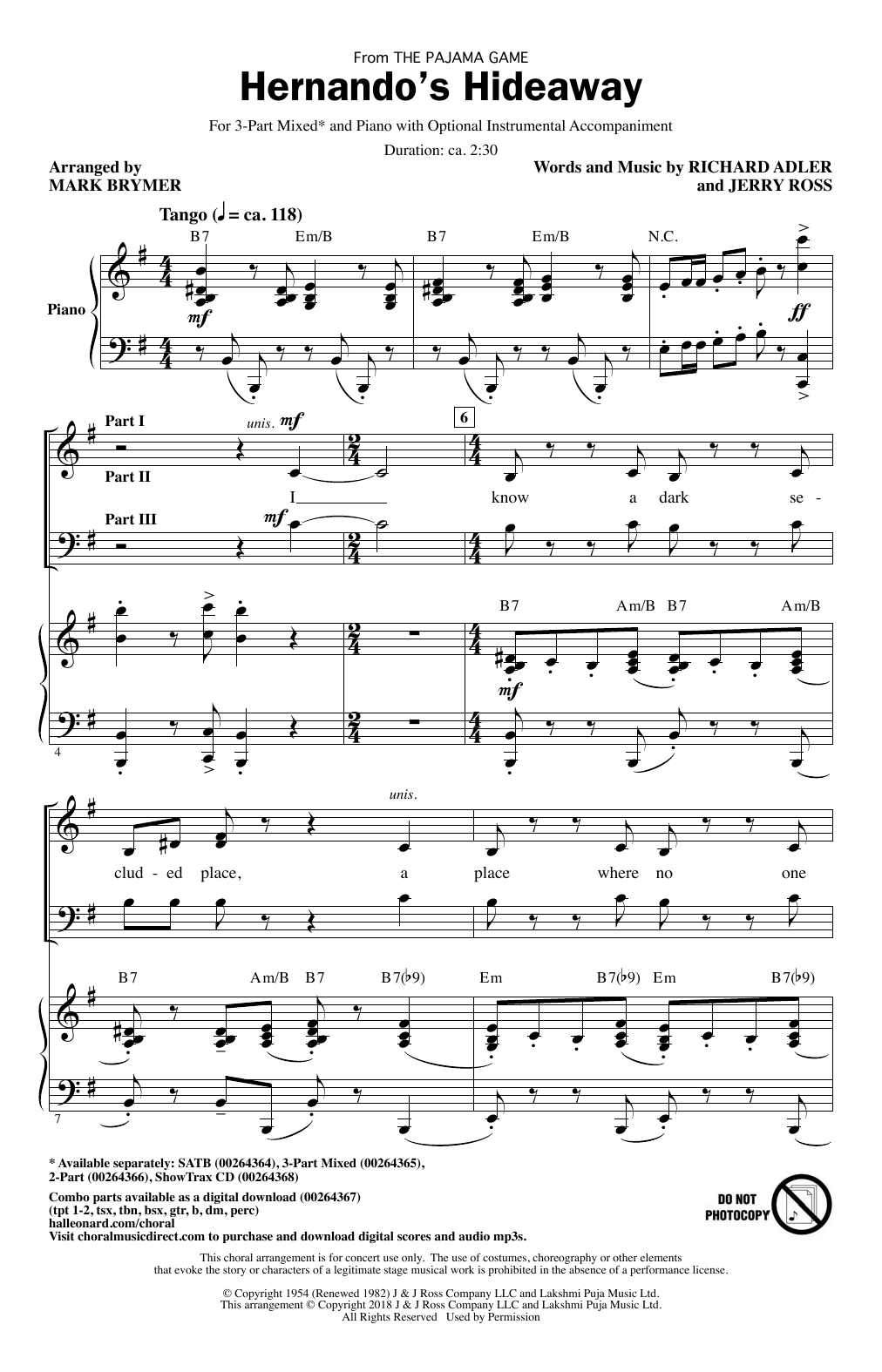 Richard Adler Hernando's Hideaway (arr. Mark Brymer) sheet music notes and chords arranged for 3-Part Mixed Choir