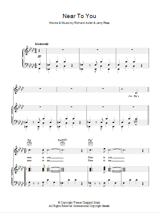 Learn to play Richard Adler Near To You sheet music for Piano, Vocal & Guitar Chords in minutes. Price: 7.8900$ Richard Adler Near To You sheet music notes and chords arranged for Piano, Vocal & Guitar Chords
