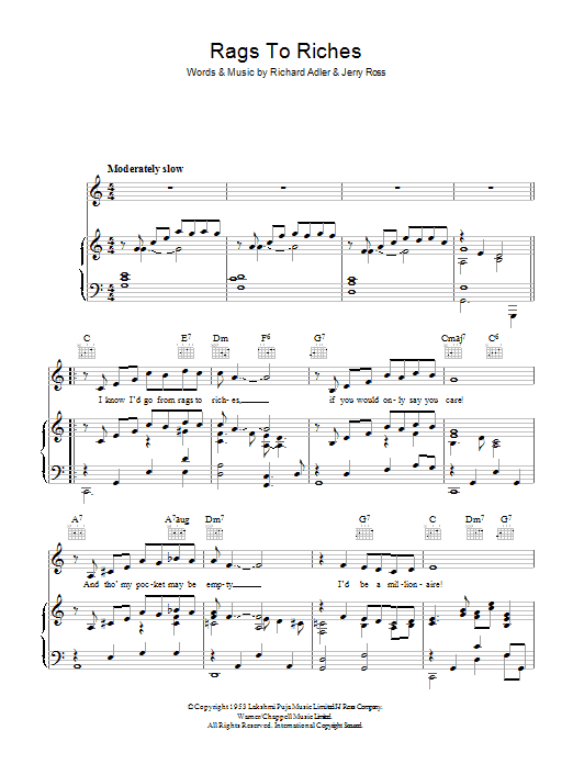 Richard Adler Rags To Riches sheet music notes and chords arranged for Piano, Vocal & Guitar Chords