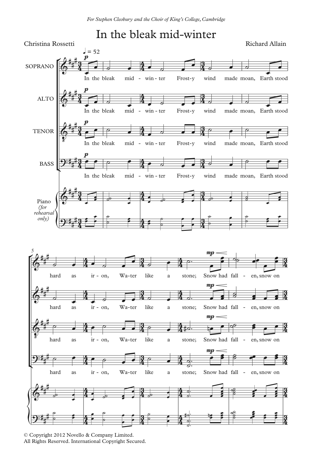 Richard Allain In The Bleak Mid-Winter sheet music notes and chords. Download Printable PDF.