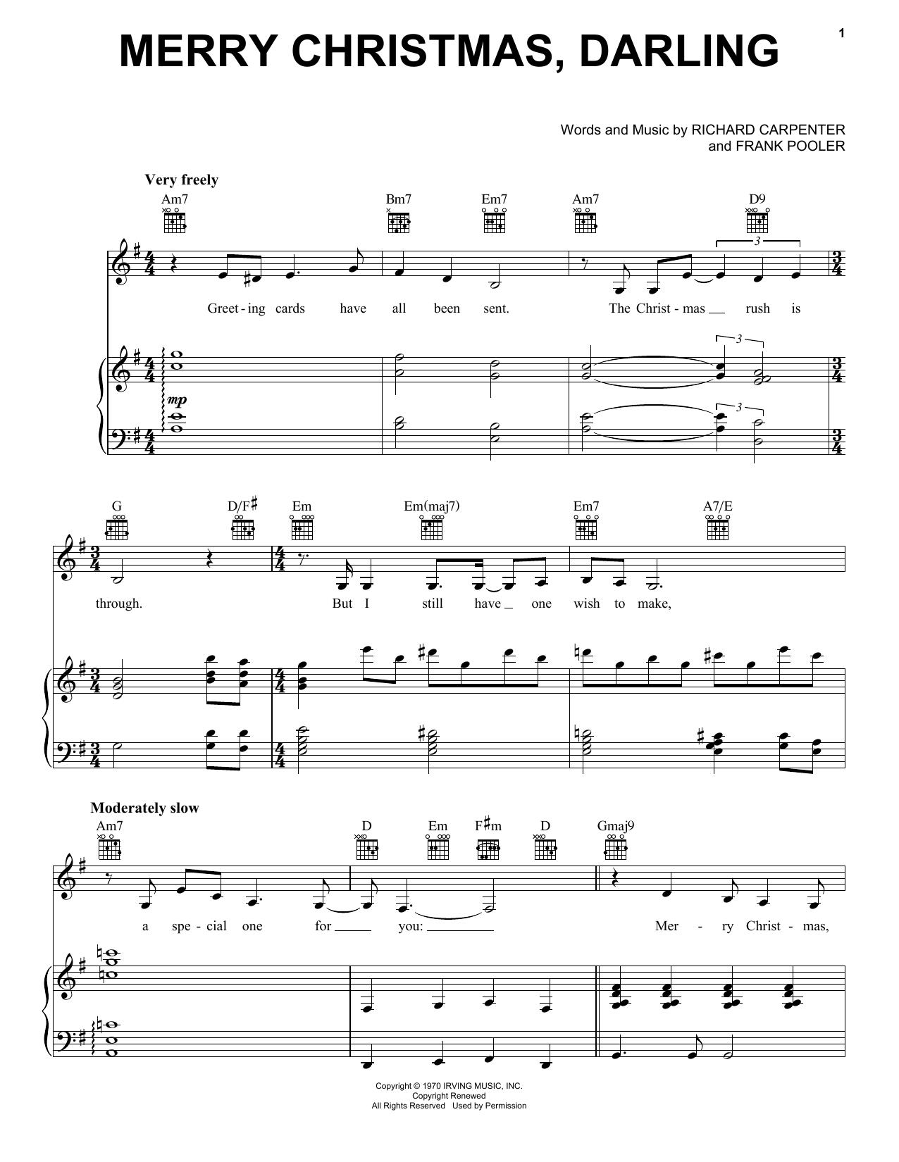 Richard Carpenter Merry Christmas, Darling sheet music notes and chords. Download Printable PDF.