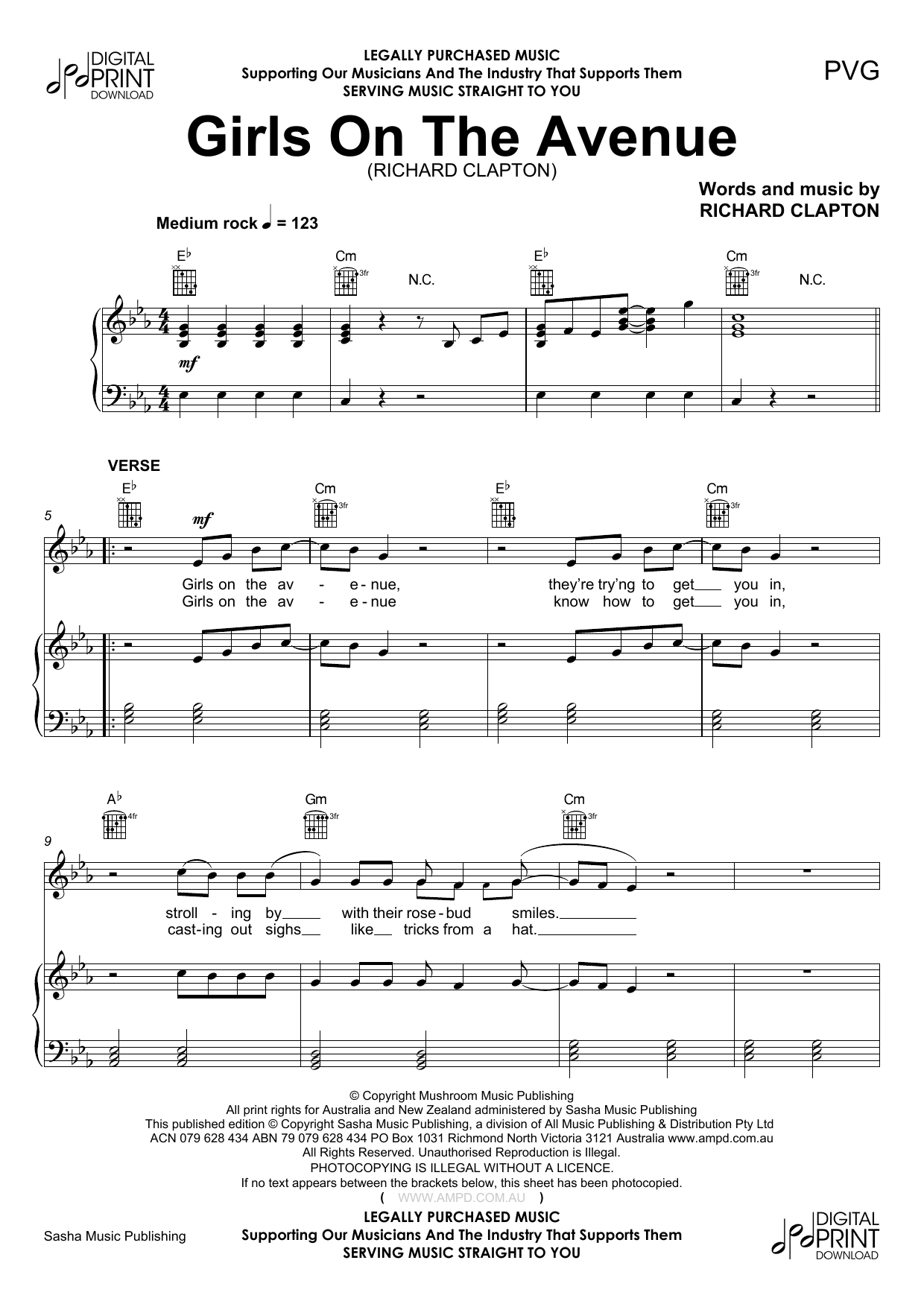Learn to play Richard Clapton Girls On The Avenue sheet music for Piano, Vocal & Guitar Chords (Right-Hand Melody) in minutes. Price: 7.8900$ Richard Clapton Girls On The Avenue sheet music notes and chords arranged for Piano, Vocal & Guitar Chords (Right-Hand Melody)