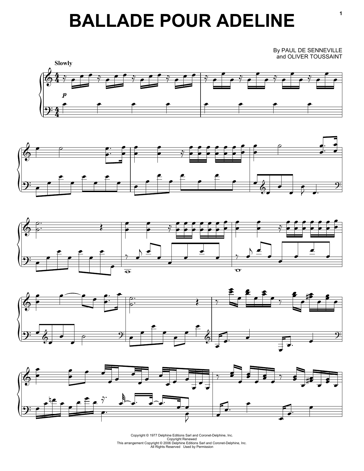 Richard Clayderman Ballade Pour Adeline sheet music notes and chords. Download Printable PDF.