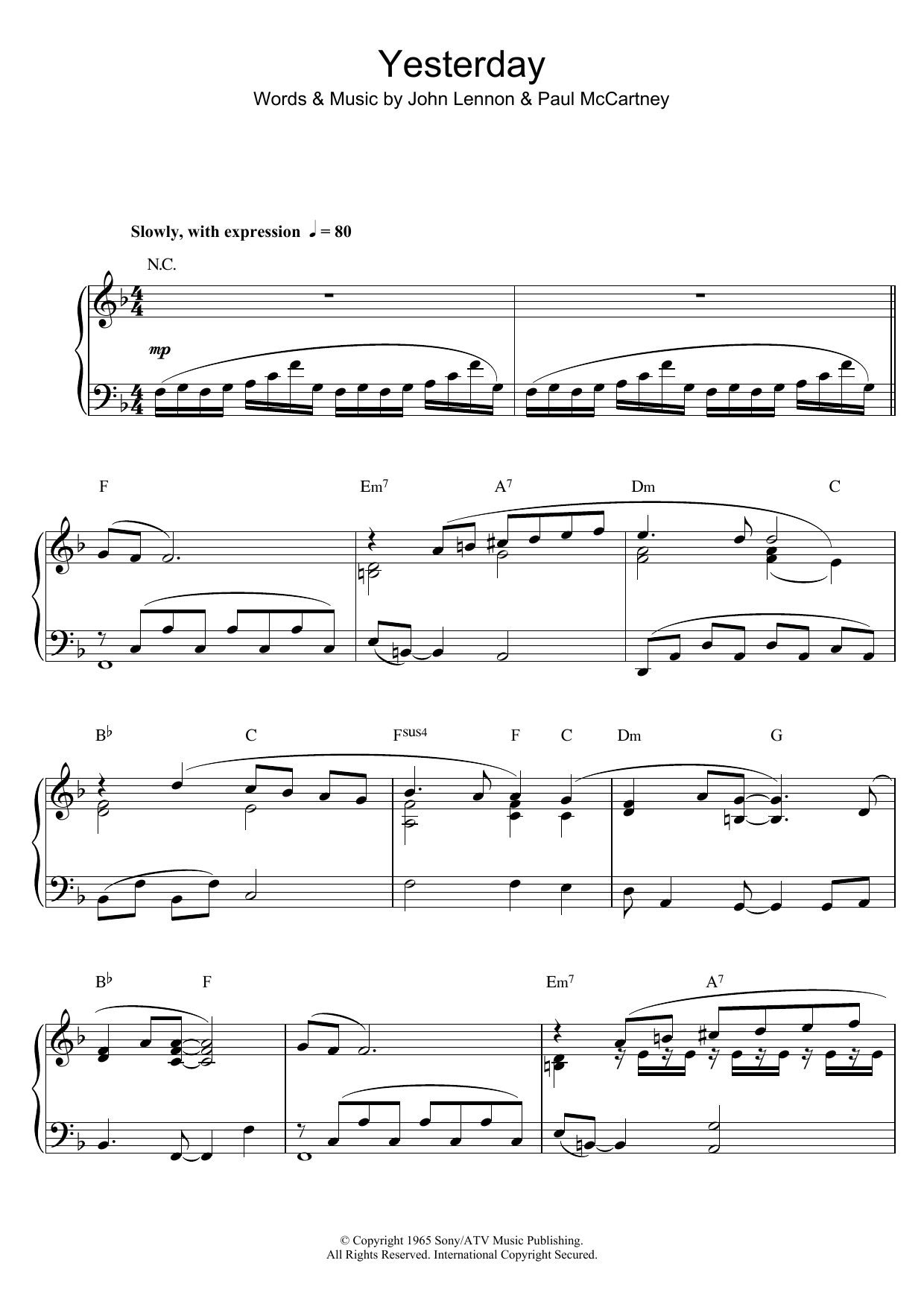 Richard Clayderman Yesterday sheet music notes and chords. Download Printable PDF.