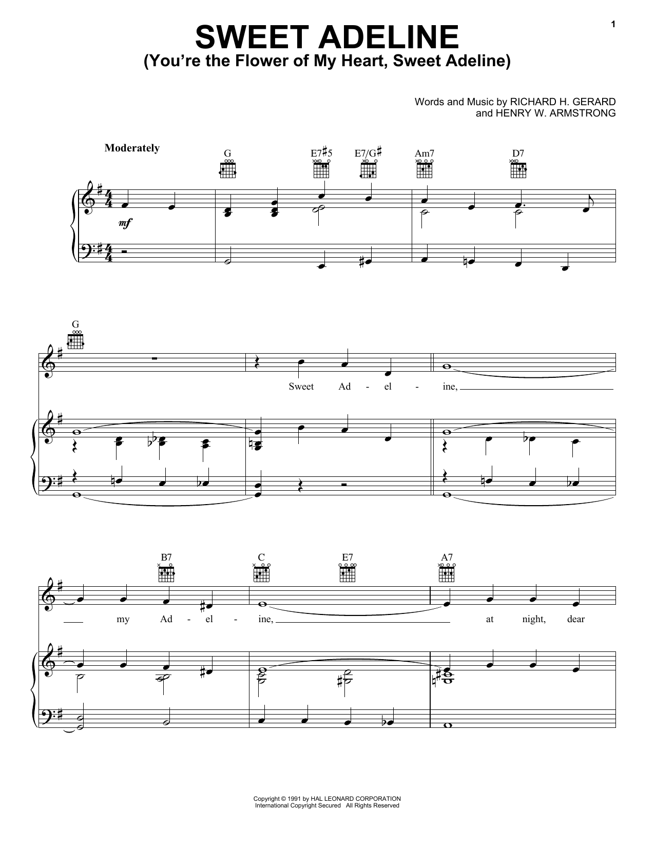 Richard H. Gerard and Henry W. Armstrong Sweet Adeline (You're The Flower Of My Heart, Sweet Adeline) sheet music notes and chords. Download Printable PDF.