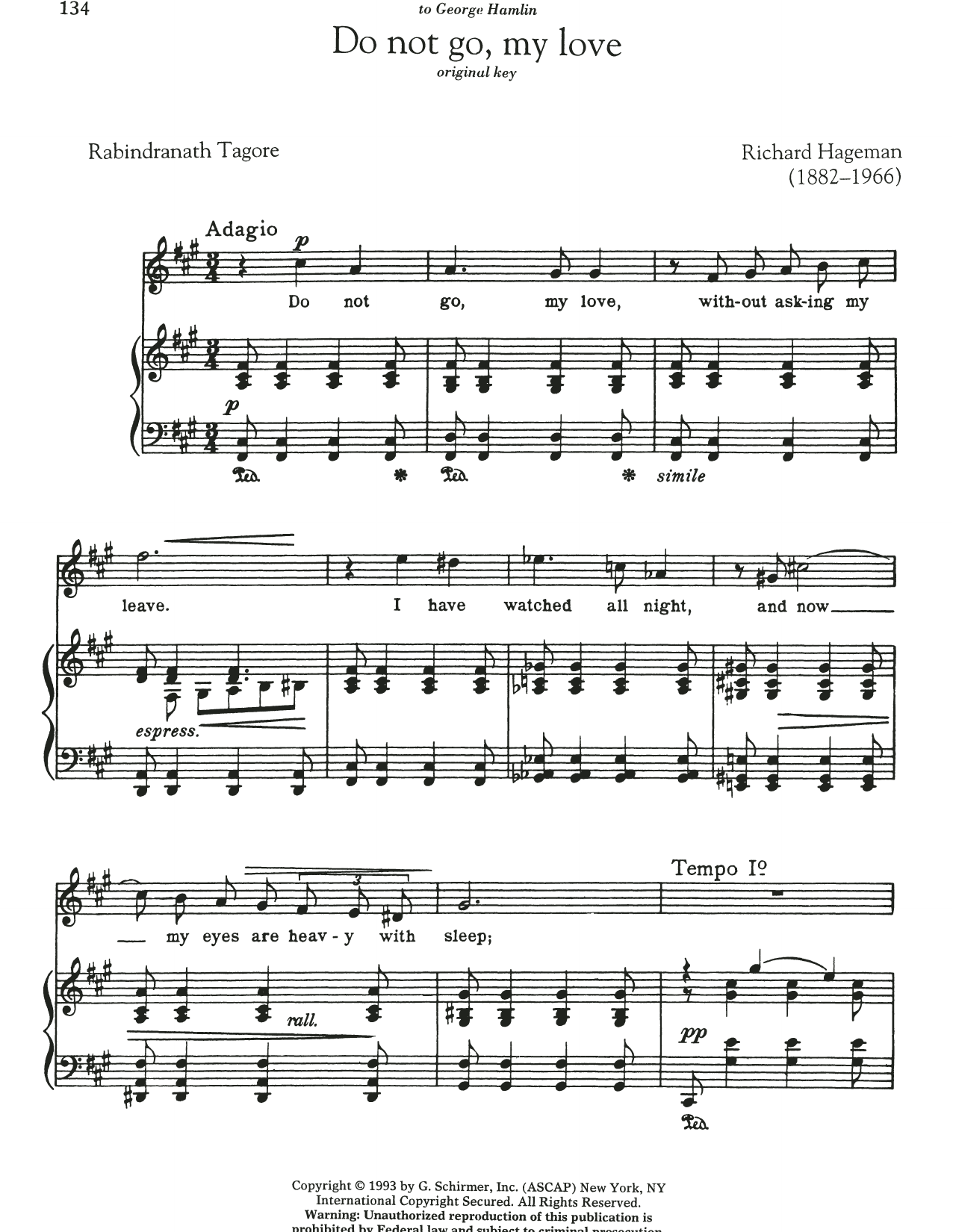 Richard Hageman Do Not Go, My Love sheet music notes and chords. Download Printable PDF.