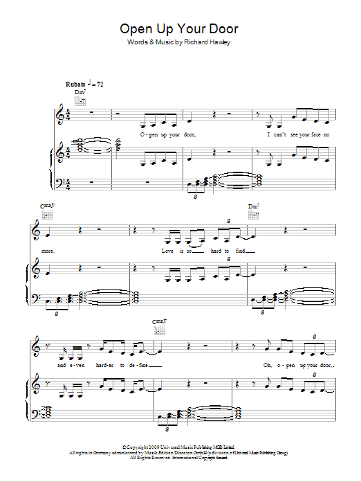 Richard Hawley Open Up Your Door sheet music notes and chords. Download Printable PDF.