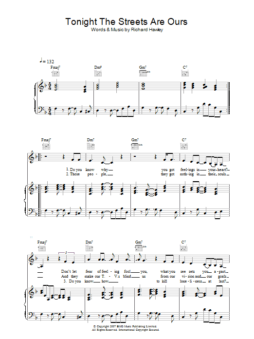 Richard Hawley Tonight The Streets Are Ours sheet music notes and chords. Download Printable PDF.