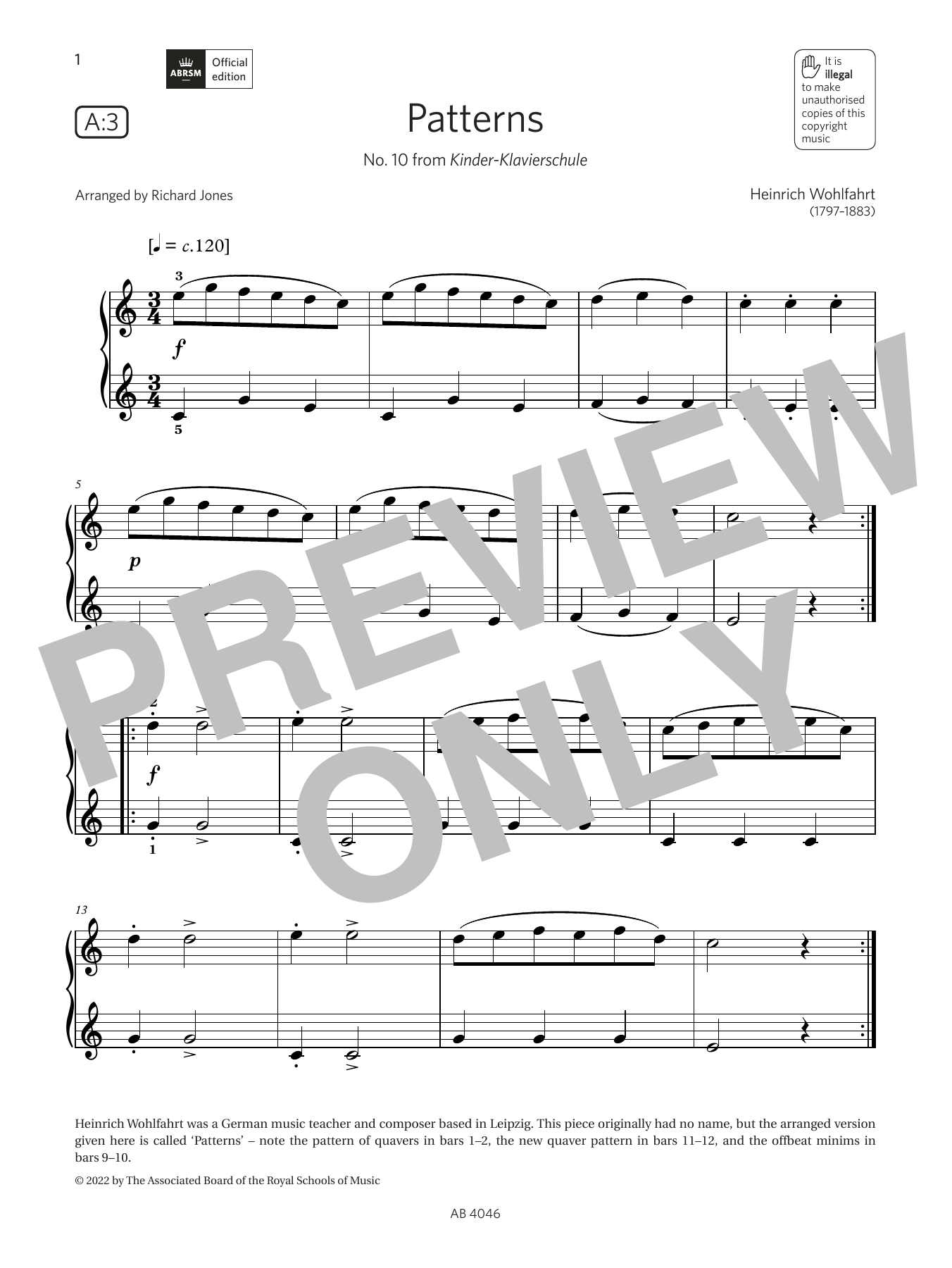 Richard Jones Patterns (Grade Initial, list A3, from the ABRSM Piano Syllabus 2023 & 2024) sheet music notes and chords. Download Printable PDF.