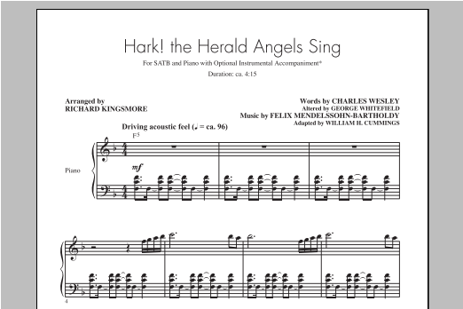 Traditional Carol Hark! The Herald Angels Sing (arr. Richard Kingsmore) sheet music notes and chords arranged for SATB Choir