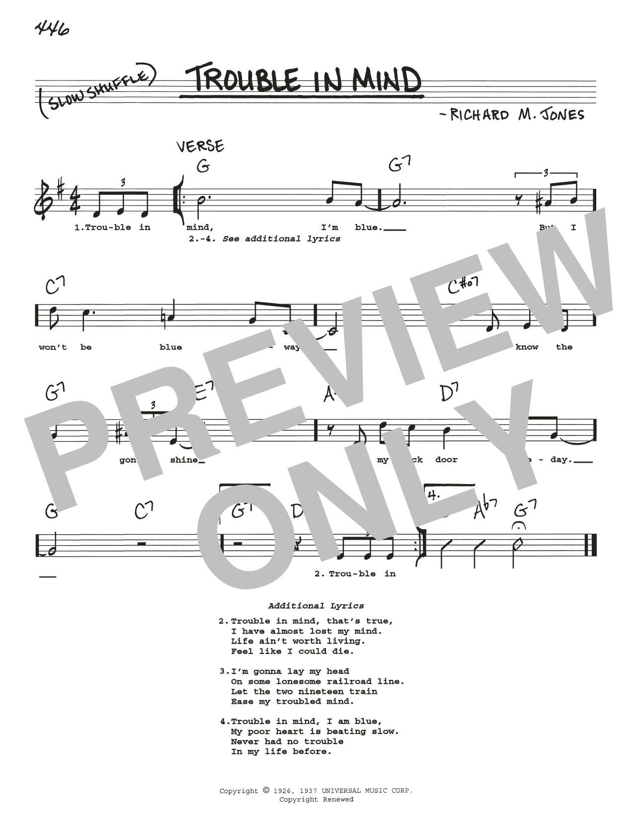 Learn to play Richard M. Jones Trouble In Mind sheet music for Real Book – Melody, Lyrics & Chords in minutes. Price: 5.9900$ Richard M. Jones Trouble In Mind sheet music notes and chords arranged for Real Book – Melody, Lyrics & Chords