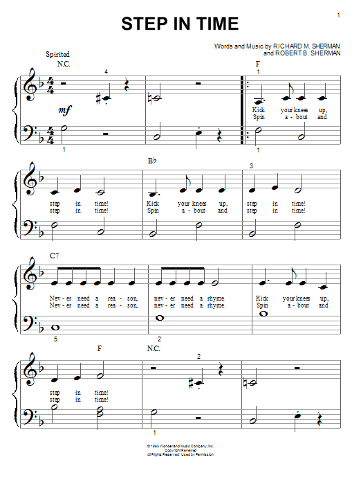 Richard M. Sherman Step In Time sheet music notes and chords arranged for Big Note Piano