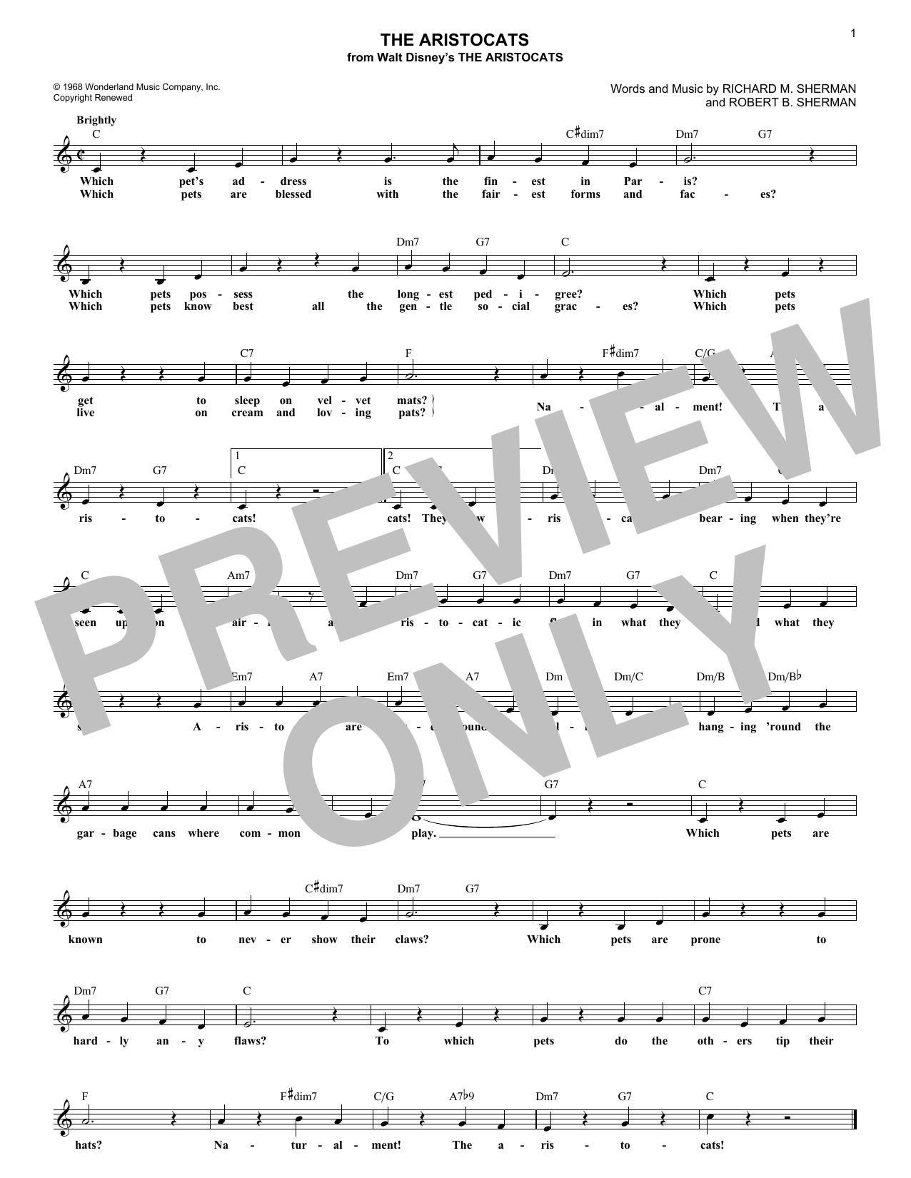 Learn to play Richard M. Sherman The Aristocats sheet music for Easy Lead Sheet / Fake Book in minutes. Price: 5.9900$ Richard M. Sherman The Aristocats sheet music notes and chords arranged for Easy Lead Sheet / Fake Book
