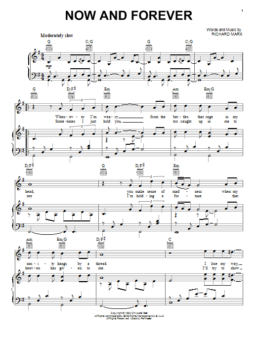 Richard Marx Now And Forever sheet music notes and chords. Download Printable PDF.