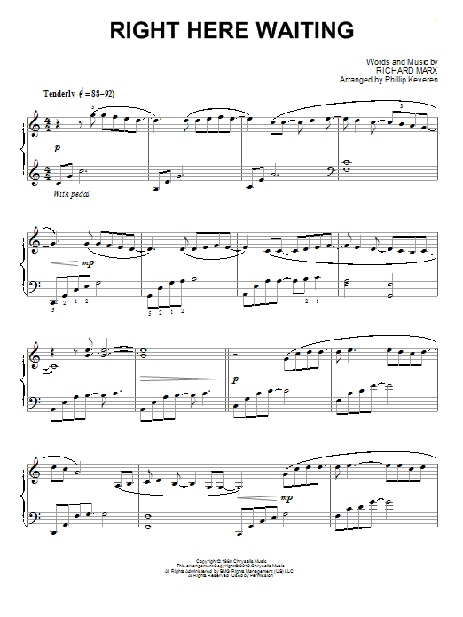 Richard Marx Right Here Waiting (arr. Phillip Keveren) sheet music notes and chords. Download Printable PDF.