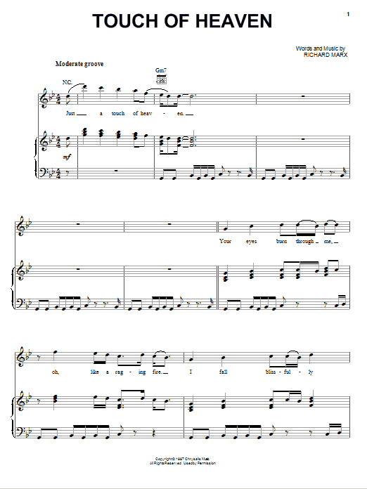 Learn to play Richard Marx Touch Of Heaven sheet music for Piano, Vocal & Guitar Chords (Right-Hand Melody) in minutes. Price: 7.8900$ Richard Marx Touch Of Heaven sheet music notes and chords arranged for Piano, Vocal & Guitar Chords (Right-Hand Melody)