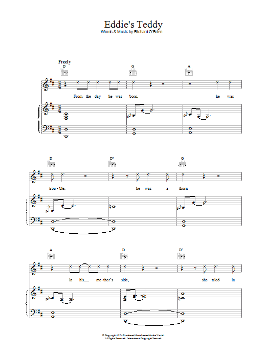 Richard O'Brien Eddie's Teddy (from The Rocky Horror Picture Show) sheet music notes and chords. Download Printable PDF.