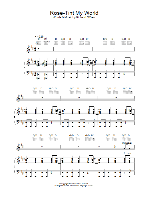 Learn to play Richard O'Brien Rose-Tint My World (from The Rocky Horror Picture Show) sheet music for Piano, Vocal & Guitar Chords in minutes. Price: 7.8900$ Richard O'Brien Rose-Tint My World (from The Rocky Horror Picture Show) sheet music notes and chords arranged for Piano, Vocal & Guitar Chords
