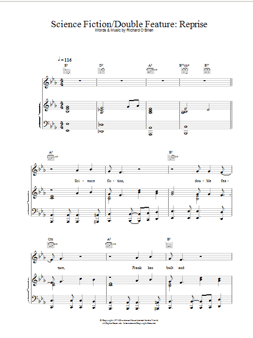 Richard O'Brien Science Fiction Double Feature - Reprise (from The Rocky Horror Picture Show) sheet music notes and chords. Download Printable PDF.