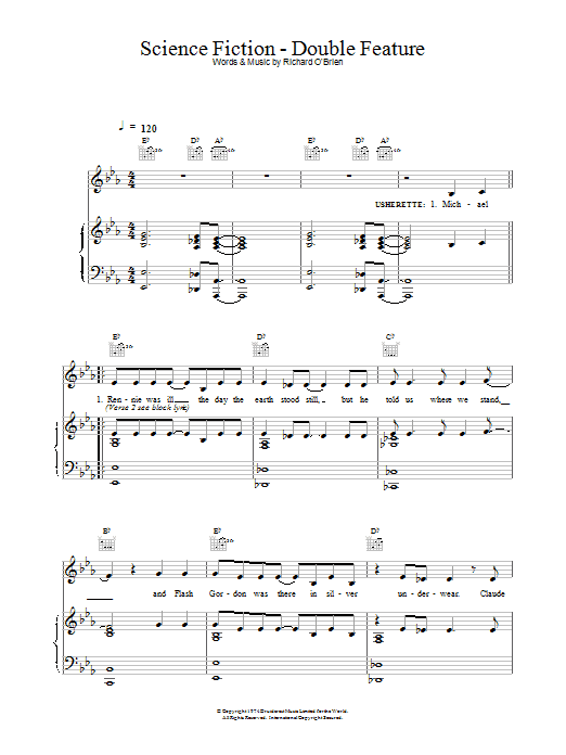 Richard O'Brien Science Fiction Double Feature (from The Rocky Horror Picture Show) sheet music notes and chords. Download Printable PDF.