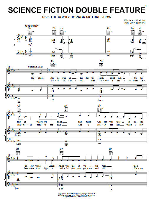 Richard O'Brien Science Fiction Double Feature sheet music notes and chords arranged for Piano, Vocal & Guitar Chords (Right-Hand Melody)