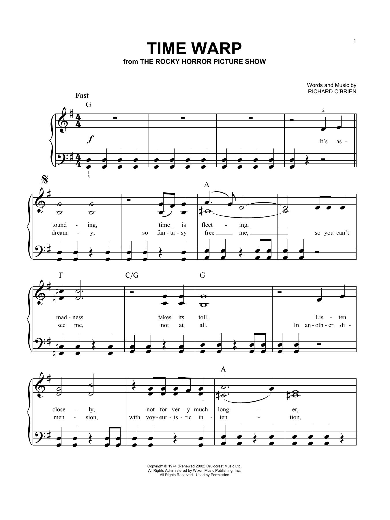 Richard O'Brien Time Warp (from The Rocky Horror Picture Show) sheet music notes and chords. Download Printable PDF.