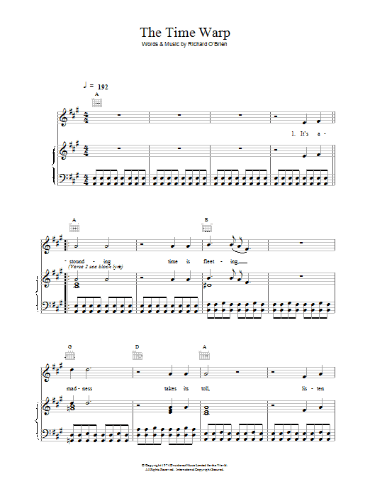 Richard O'Brien Time Warp sheet music notes and chords. Download Printable PDF.