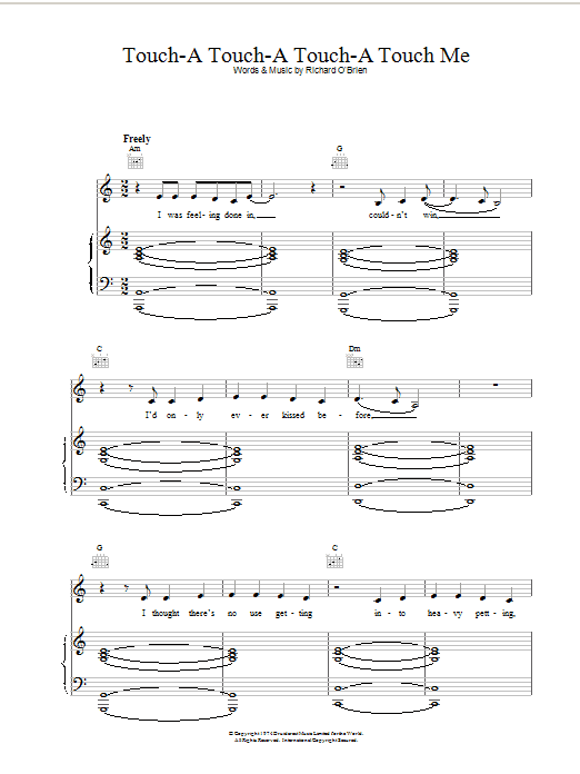 Richard O'Brien Touch-a Touch-a Touch-a Touch Me (from The Rocky Horror Picture Show) sheet music notes and chords. Download Printable PDF.