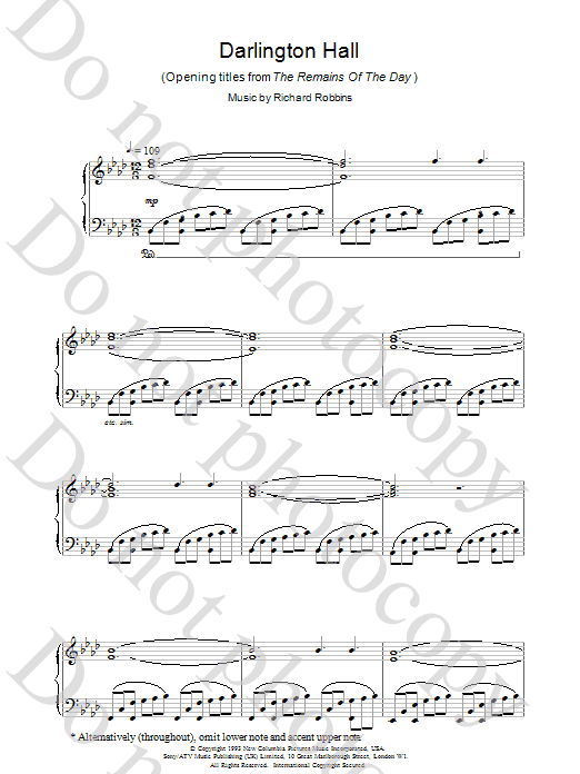 Richard Robbins Darlington Hall (Opening Titles from The Remains Of The Day) sheet music notes and chords. Download Printable PDF.