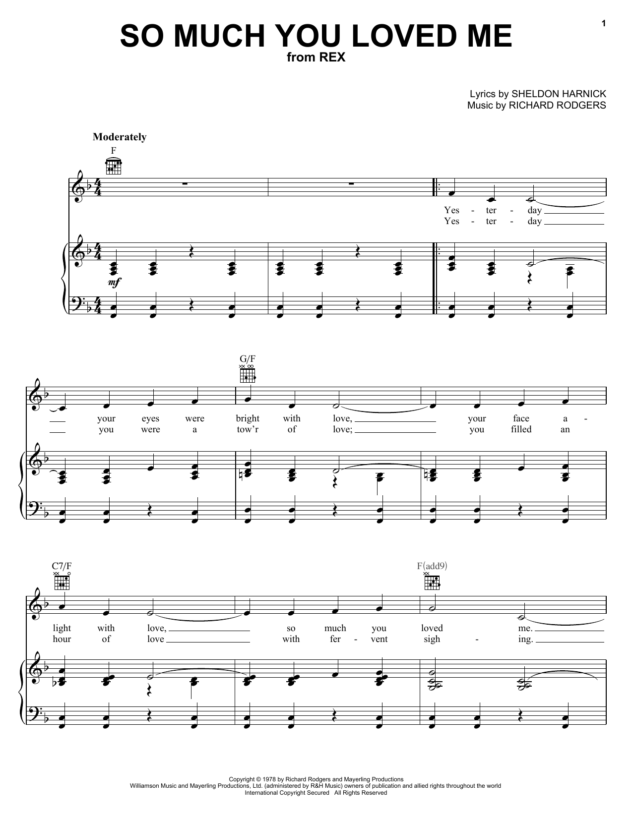 Learn to play Richard Rodgers So Much You Loved Me sheet music for Piano, Vocal & Guitar Chords (Right-Hand Melody) in minutes. Price: 7.8900$ Richard Rodgers So Much You Loved Me sheet music notes and chords arranged for Piano, Vocal & Guitar Chords (Right-Hand Melody)