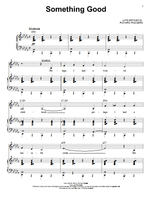Learn to play Rodgers & Hammerstein Something Good sheet music for Piano & Vocal in minutes. Price: 7.8900$ Rodgers & Hammerstein Something Good sheet music notes and chords arranged for Piano & Vocal