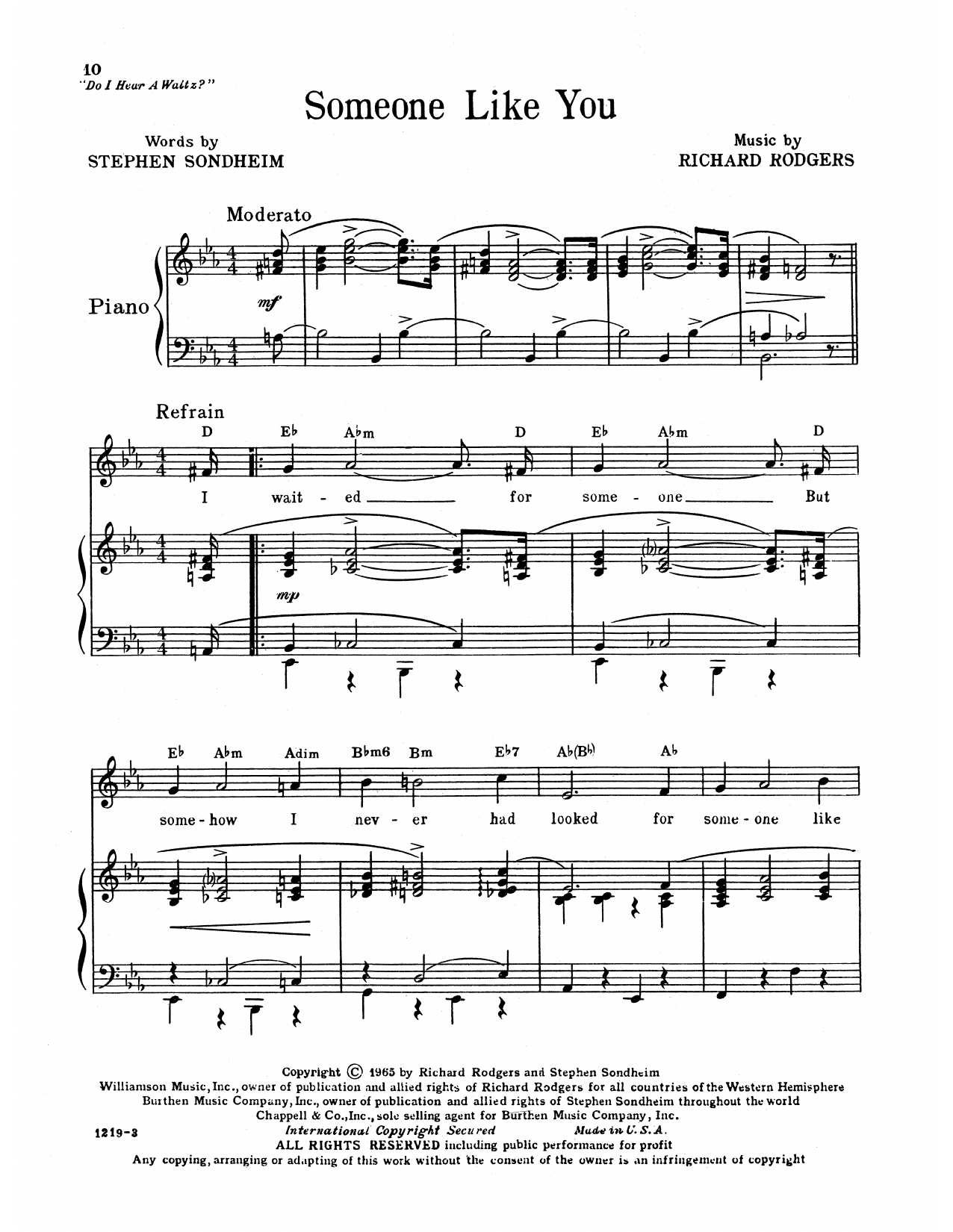 Learn to play Richard Rodgers & Stephen Sondheim Someone Like You (from Do I Hear A Waltz?) sheet music for Piano, Vocal & Guitar Chords (Right-Hand Melody) in minutes. Price: 7.8900$ Richard Rodgers & Stephen Sondheim Someone Like You (from Do I Hear A Waltz?) sheet music notes and chords arranged for Piano, Vocal & Guitar Chords (Right-Hand Melody)