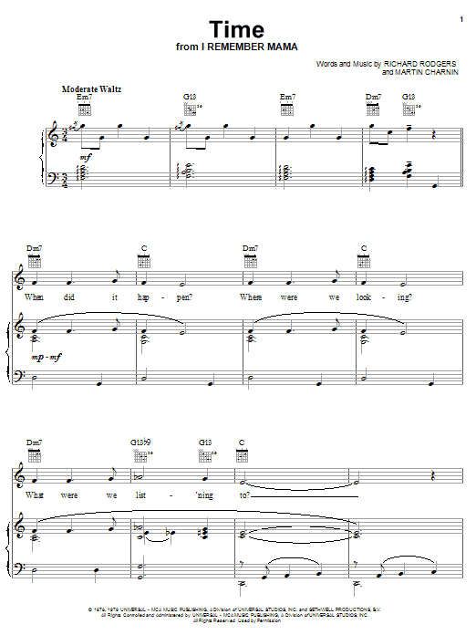 Richard Rodgers Time sheet music notes and chords arranged for Piano, Vocal & Guitar Chords (Right-Hand Melody)