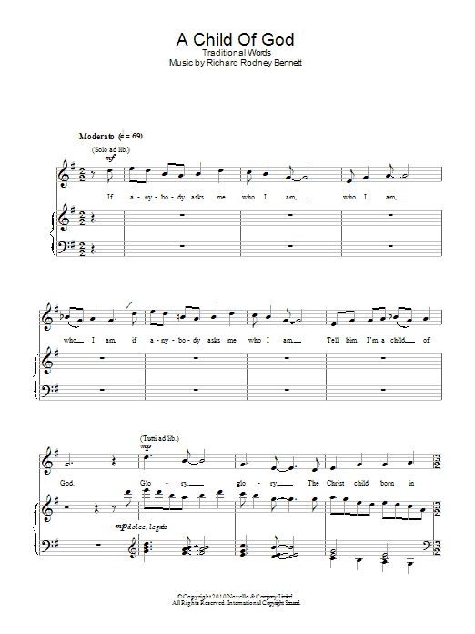 Richard Rodney Bennett A Child Of God sheet music notes and chords arranged for Piano, Vocal & Guitar Chords