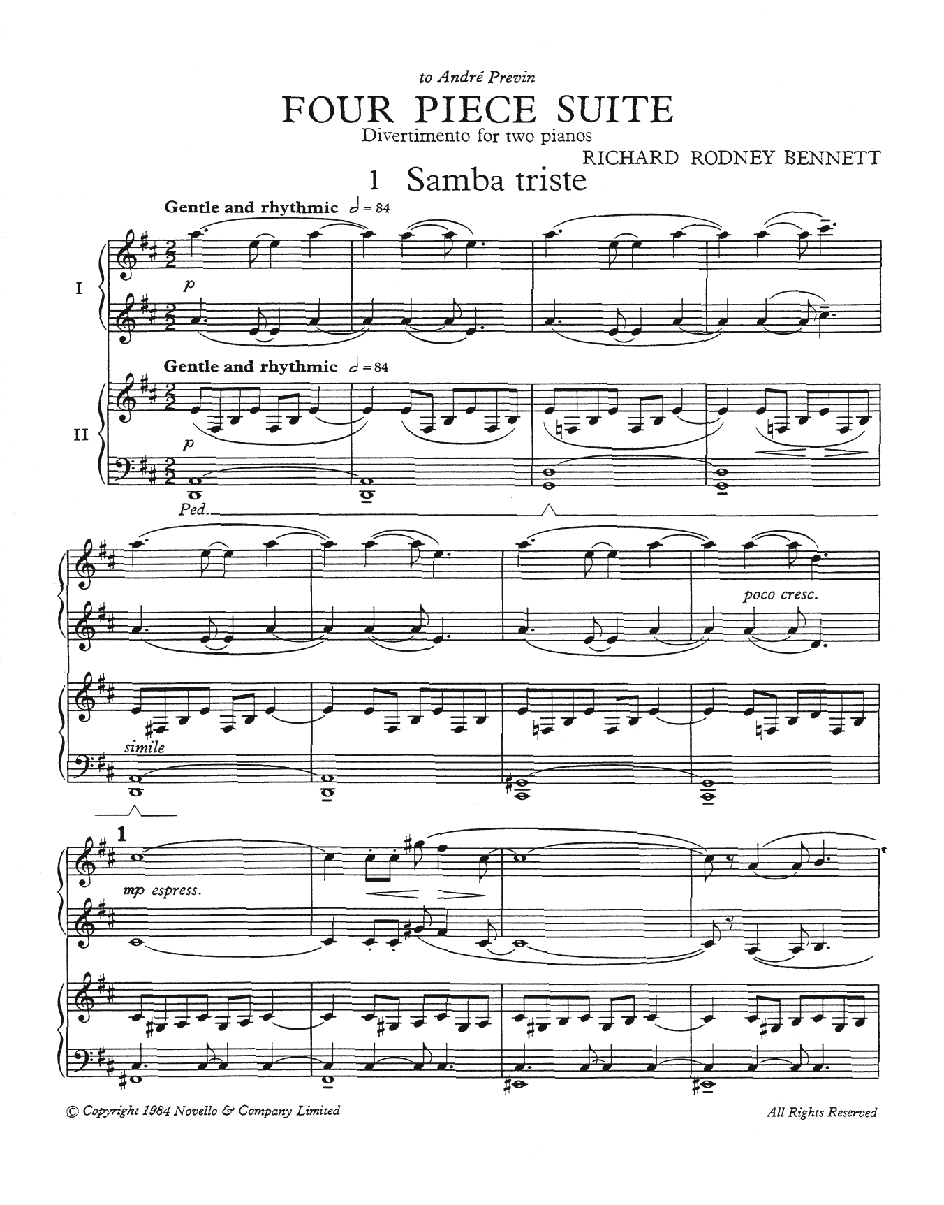 Richard Rodney Bennett Four Piece Suite (for 2 pianos) sheet music notes and chords. Download Printable PDF.